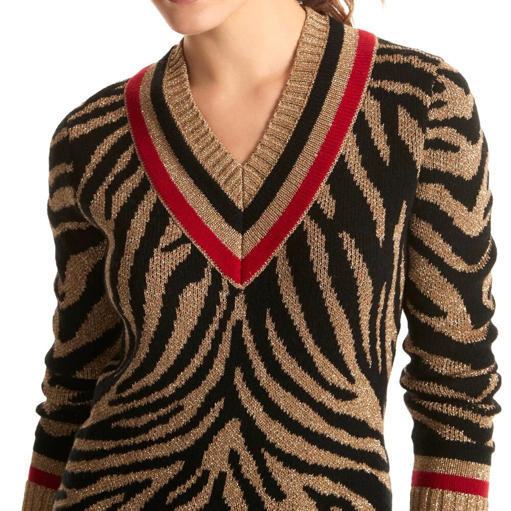 Brooks Brothers Year of the Tiger Sparkling Italian Yarn V-Neck Sweater - Picture 3 of 8
